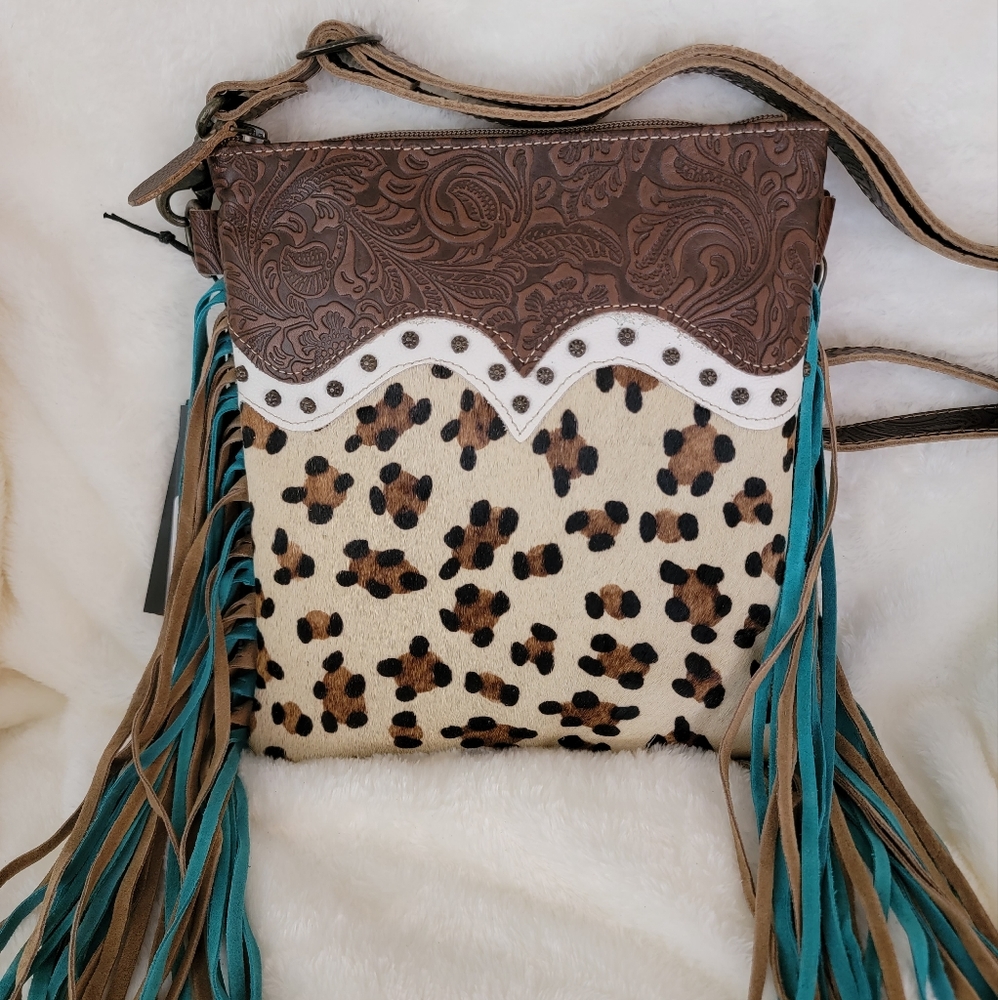 SALE!! NEW MYRA BAG- EARTH PRINTS LEATHER & HAIRON BAG